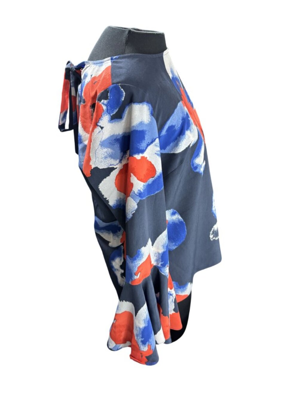 Floral Print Long-Sleeve Blouse With Tie Back & Flared Cuffs By Halston Womens M - Picture 2 of 9
